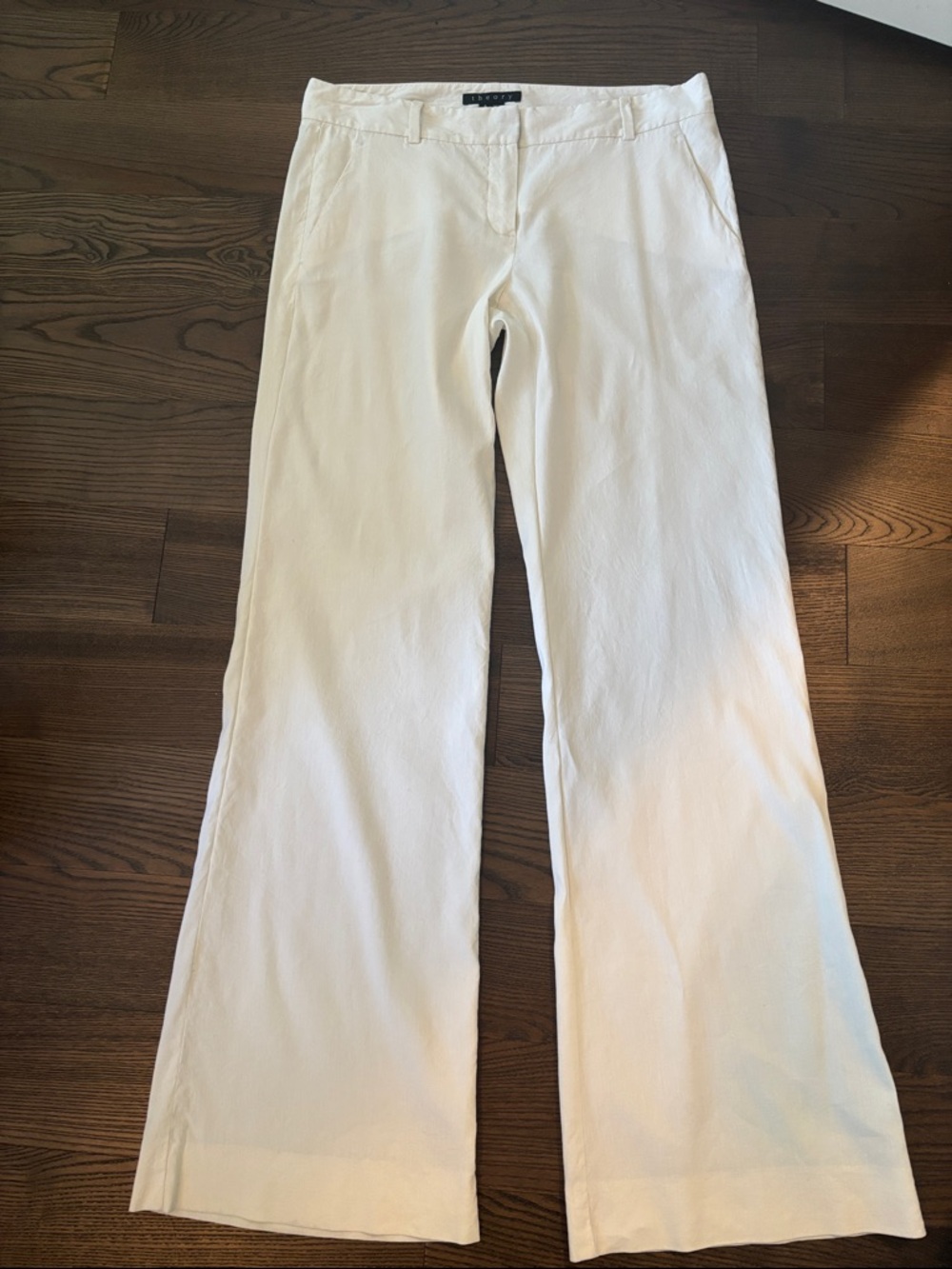 THEORY White EMERY “Crunch Linen” Stretch Wide Leg Pants sz 4 *Quiet Luxury*